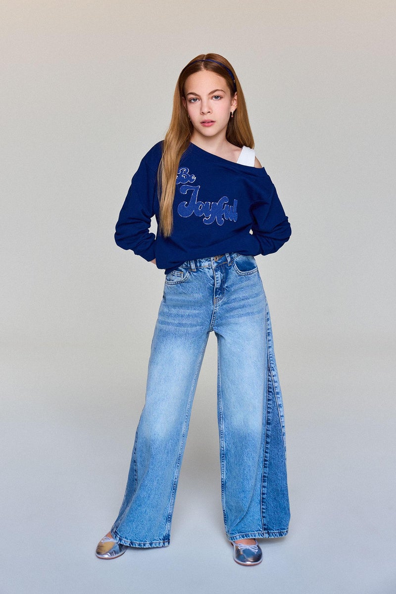 DeFacto Blue Girl Girl Carmen Collar Sweatshirt Casual - Image 2